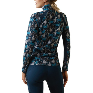 Chemises d'équitation pour femmes, neuves, bleues, imprimées, respirantes, de luxe, style western, anti-UV, avec fermeture éclair. - Product Image 2