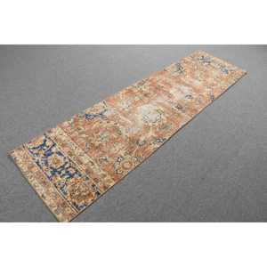 Turkish Vintage Rug, 2.3x8.5 ft Rug, <b>Brown</b> Patchwork <b>Wool</b> Rug - Product Image 4