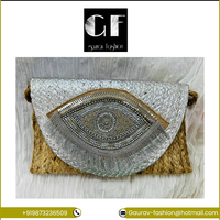 Aksesori Fashion India kualitas tinggi tas dompet Clutch wanita Jute buatan tangan manik-manik cangkang rumbai katun Harga terbaik ritsleting