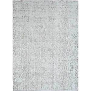 Tapis Vintage en Laine Ivoire Noué à la Main Pae-642 pour Salon, Entrée, Couloir, Chambre d'Adolescent - Motif Puzzle Rectangulaire à Médaillon - Product Image 1