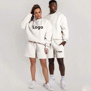 Conjunto de Sudadera Extra Grande Estilo Urbano y Pantalones Cortos Deportivos |   Chándal de Algodón Grueso para Hombre |   Conjunto Deportivo de 2 Piezas con Lavado Vintage - Product Image 2