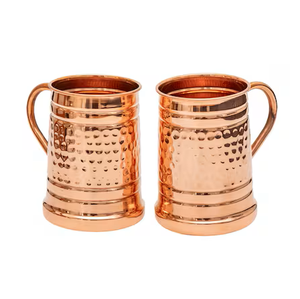 Two-Tone Hammered Copper <b>Tumbler</b> with Smooth Upper Finish and Decorative Band for Daily Drinkware Use - Product Image 2