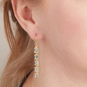 2024 simpliste bleu topaze baguette coupe longue plaqué or 925 boucles d'oreilles en argent sterling de haute qualité - Product Image 4