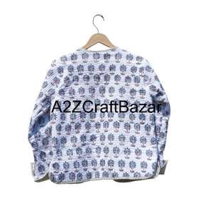Abrigo estilo kimono acolchado de algodón estampado a mano indio con botones, transpirable, floral, para mujer, para todas las estaciones, informal. - Product Image 5
