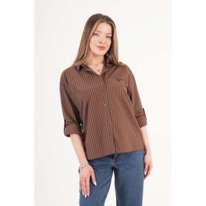 Blusa Casual de Algodón para Mujer LUSTRIN, Color Azul, con Puños a Rayas en Contraste, para Oficina y Uso Diario, Venta al Por Mayor - Product Image 1