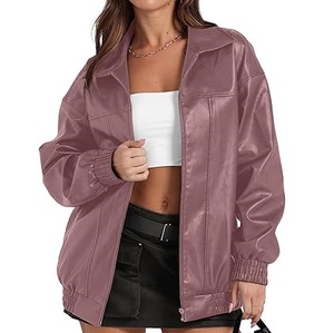 Chaquetas de Cuero Genuino para Mujer al por Mayor, Chaqueta Sólida de Manga Larga para Mujer, Diseño OEM, Logotipo, Chaqueta de Cuero Transpirable de Color Marrón - Product Image 6