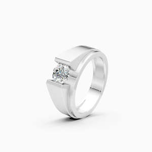 Modern Bezel Setting <b>Mens</b> Two Tone Lab Grown Diamond <b>Ring</b> With 0.73 Ct Round | In 9K Yellow White And Rose Gold - Product Image 2