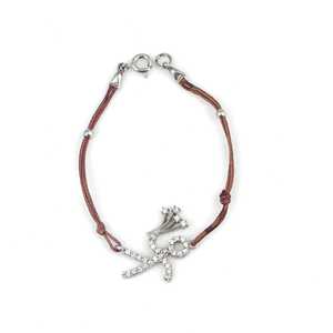 925 Sterling Silver Fine Charm <b>Bracelet</b> with <b>Flower</b> Stick Figure and Brown Cord Elegant Stick Figure <b>Bracelet</b> - Product Image 2