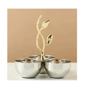 Elegant Aluminium Lotus Flower Triple Serving Bowl Decorative Snack Fruit Nuts Bowl for Dining Table and Home Kitchen Decor - Product Image 2