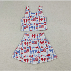 GSD3499 Conjunto de Falda-Pantalón para Niñas con Lazos de la Bandera de EE. UU. para el 4 de Julio - Product Image 1