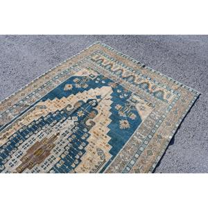 Alfombra Vintage de 5.4x11 pies, Alfombra Turca Grande, Alfombra de Lana a Cuadros Azul y Blanco - Product Image 5