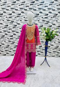 Meilleure qualité indien traditionnel Chonnon Naira Kurtis Palazzo Dupatta ensemble filles de 3 à 15 ans en mousseline de soie Salwar pour les fêtes d'été - Product Image 2