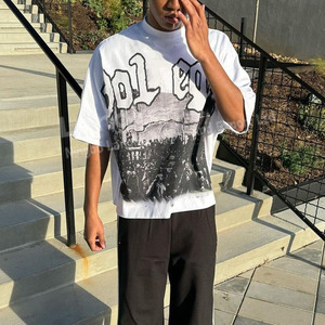 Ropa de calle cuadrada para hombre, camisetas de talla grande, logotipo personalizado, longitud corta, estilo informal, peso pesado, tejido, algodón, impresión DTG, venta al por mayor - Product Image 2