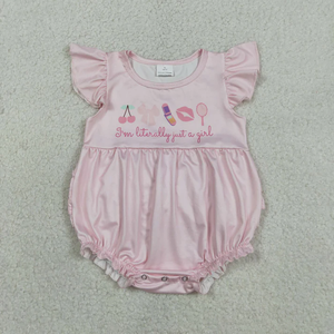 Ropa de bebé para niñas, ropa para niñas pequeñas, mono rosa con mangas con volantes Cherry Lips para niñas - Product Image 1
