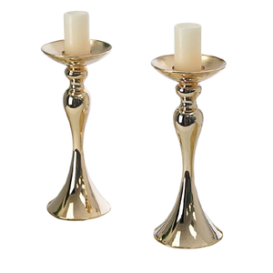 Ensemble de 3 bougeoirs tendance en aluminium couleur or, différentes tailles, pour mariage - Product Image 2