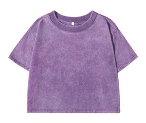 Femmes été décontracté 100% coton haut court ample col rond lavé Vintage à manches courtes t-shirts Style de rue solide haut court - Product Image 4