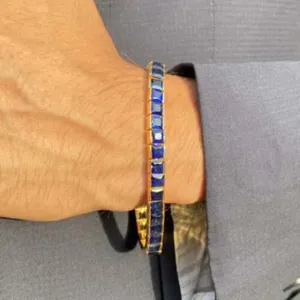 Pulsera DE TENIS Unisex chapada en oro amarillo de 14 quilates, joyería de moda, piedra de moissanita azul Natural, diamante, Material de acero inoxidable - Product Image 2