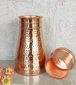 Grande bouteille d'eau en cuivre écologique, portable, martelée, style zen asiatique, récipient ayurvédique pour la maison, le bureau, les activités de plein air, Vedela - Product Image 1