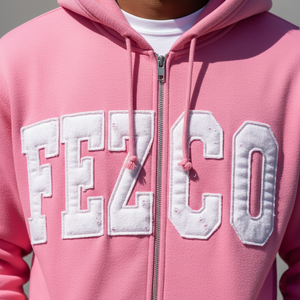 Sudadera con capucha extragrande Fezco rosa tie-dye con cremallera, forro polar, unisex, corte regular, estampado de letras, logo frontal, para otoño - Product Image 4