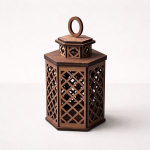 Farol de Madera Artesanal con Elegante Diseño de Corte Geométrico, Acabado Duradero para Decoración del Hogar, Lámpara de Mesa para Velas - Product Image 1