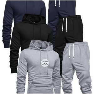 Survêtement athlétique à capuche pour hommes, survêtement à manches longues, avec fermeture éclair complète, pantalon de jogging, survêtement 2 pièces pour hommes - Product Image 6