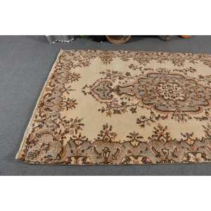 Classic Beige <b>Brown</b> 5.5 X 9.3 ft Vintage Turkish Rug Large Area <b>Wool</b> Patchwork Design for Hallway Bedroom Latex for Room Bedside - Product Image 3