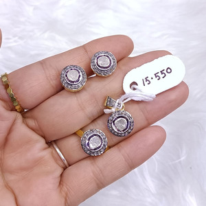 Ensemble de bijoux Polki en argent 925 véritable, ensemble de bijoux Polki, ensemble de polissage à l'or - Product Image 1