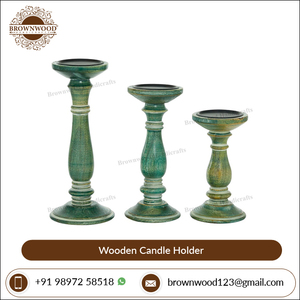 Portavelas de madera de mango decorativo para el hogar de diseño único de Color blanco quemado hecho a mano de primera calidad, juego de tres suministros al por mayor - Product Image 5