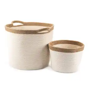 Woven Rope Basket Laundry Storage Basket With Handle Cotton Design Good Quality Biodegradable Handmade Item Top Standard Product