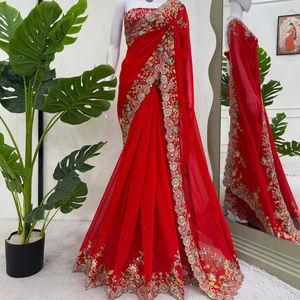 Nouveau sari en georgette blanc et vert de créateur, style à volants, broderie de sequins, pour mariage, vêtements indiens et pakistanais - Product Image 1