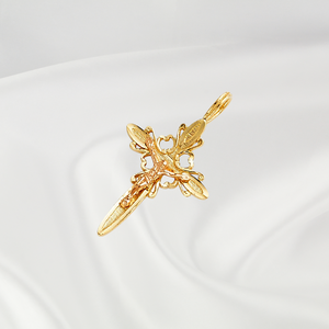 Pendentif Croix Élégant en Or Plaqué Or 14K Bicolore, Charme Crucifix Latin Soleil Éclatant pour Enfants, Accents Diamantés, Chrétien - Product Image 4