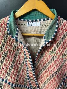 Vintage Handmade Finished Kantha <b>Quilted</b> Reversible Short Jacket Autumn/Winter Women's Boho Look Cotton Coat - Product Image 3
