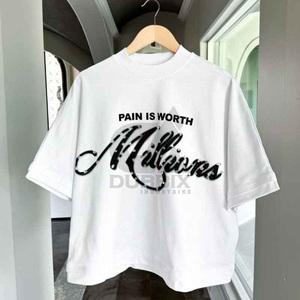 เสื้อยืดคอตตอนสองชั้นทรงหลวม ไหล่ตก คอหนา พิมพ์ลายสกรีนตัวอักษร ประดับคริสตัล - Product Image 6