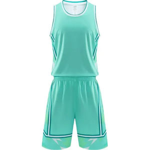 Ensemble d'uniformes de basket-ball en polyester respirant personnalisé 150GSM bleu et blanc imprimé par sublimation de couleur pour la formation d'équipe scolaire - Product Image 1