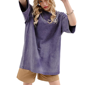 Camiseta de verano de gran tamaño con lavado ácido de alta calidad 100% algodón logotipo personalizado estilo Vintage Unisex para hombres y mujeres - Product Image 2