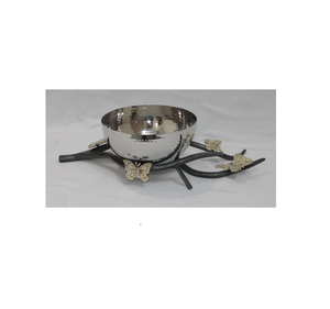 Bol de service en acier avec support en métal Bol à collation au design poli antique idéal pour la décoration de table - Product Image 1