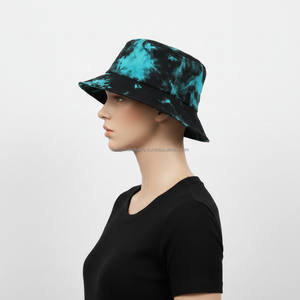 Chapeau Bob Unisexe Tie-Dye Personnalisable avec Logo, Imprimé Marbré Noir et Bleu Turquoise, Chapeau de Soleil d'Été en Coton, Casquette de Pêcheur d'Extérieur, Protection Solaire de Plage - Product Image 6