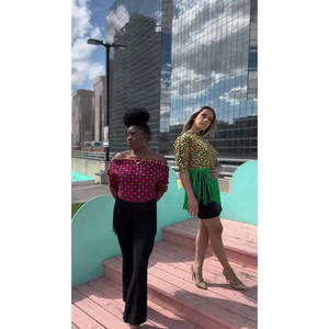 Dara by Oge African Print Fringe <b>Crop</b> <b>Top</b> in Pink & <b>Green</b> Elegant Clothing for Women - Product Image 1