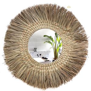 El mejor espejo de ratán artesanal para decoración de pared estilo bohemio con fibra natural tejida a mano, perfecto para interiores - Product Image 3