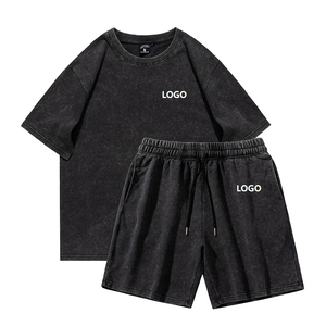 Custom Washed Cotton Men's T-Shirt Over Size Puff Heat DTG Print Summer Shorts Custom Acid Wash T-Shirt and Shorts <b>Set</b> for Men - Product Image 1