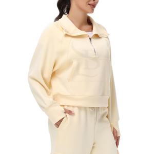 เสื้อสเวตเตอร์ผ้าฝ้ายโพลีเอสเตอร์สำหรับสตรีแบบผ่าซิปครึ่งตัวโลโก้ออกแบบได้ตามต้องการ - Product Image 3