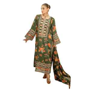 Modern <b>Floral</b> Printed Straight Pure Cotton Kurta with <b>Trousers</b> & Dupatta Handmade Customized Shape Bulk Product BY AA IMPEX - Product Image 1