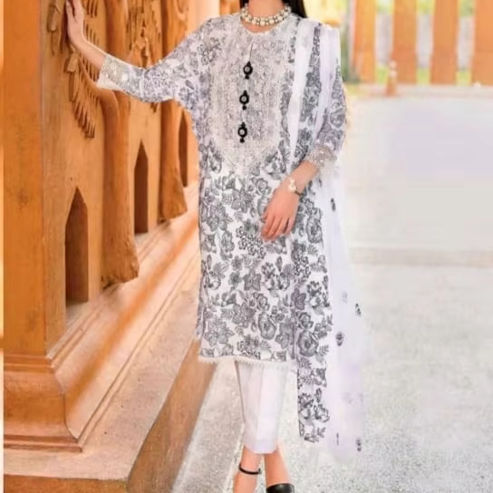 white christmas dresses CRIMSON CHICKEN KARI LAWN DRESS| UNSTITCHED LAWN COLLECTION 2025|TOP P –  Shaebiz Collection main image 0