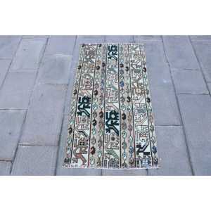 Vintage Rug, 2.1x3.9 ft Small Rug, <b>Brown</b> Persian <b>Wool</b> Turkish Rug - Product Image 1