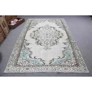 Alfombra Vintage, Alfombra Turca Grande de 5.6x8.8 pies, Alfombra de Lana con Diseño Floral Azul - Product Image 1