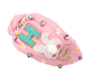 Serre-tête de Pâques Lapin, Serre-tête de Pâques pour Femme, Serre-tête à nœuds perlés avec broderie lapin, strass et perles en cristal - Product Image 3