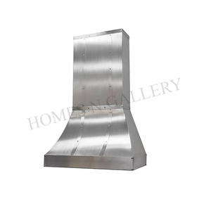 Cache-hotte murale en acier inoxydable brossé antique, artisanal et sur mesure, pour hotte de cuisine, avec design et finition personnalisés - Product Image 1
