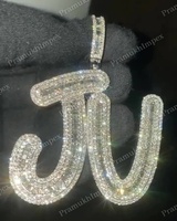 Pendentif lettre JU plaqué or blanc massif 14K entièrement glacé VVS Moissanite en argent sterling 925 personnalisé fêtes de style rappeur Hip Hop