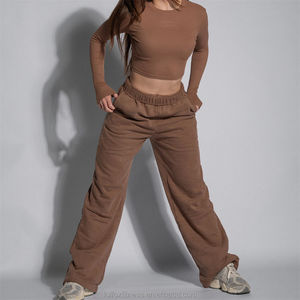 กางเกงวอร์มเอวสูงของผู้หญิงกางเกงผ้าฝ้ายพิมพ์โลโก้กางเกงสำหรับฤดูหนาวกางเกงลำลองสไตล์สูง - Product Image 5