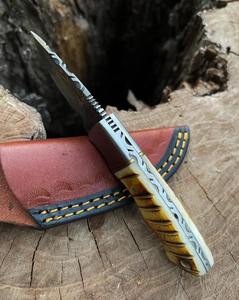 Custom handcrafted damascus steel skinner <b>knife</b> <b>bone</b> <b>handle</b> with leather sheath - Product Image 6